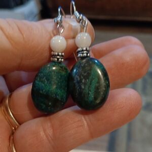 2/$12 Handmade Green and White Stone Earrings